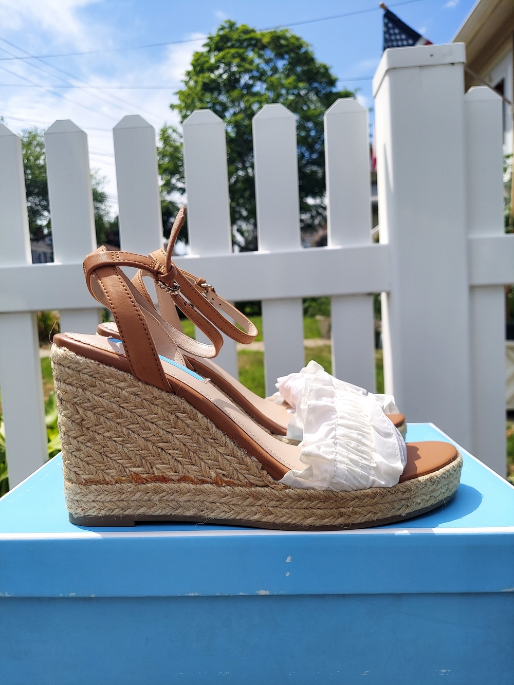 Draper James White Espadrille White Wedge Sandals Women Size 8 NWT Cottagecore